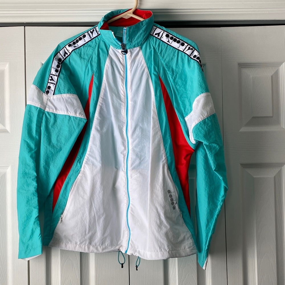 Diadora Turquoise and White Zip-Up Jacket